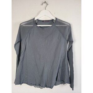 Cut Loose Womens Gray Sheer Long Sleeve Top Small Lettuce Trim Lightweight Shirt